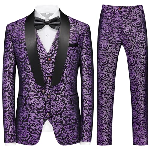 KUDORO Mens Suits Slim Fit 3 Piece Tuxedo Suit for Men Shawl Collar Dinner Party Prom Dress Tux Jacket Vest Pants Set