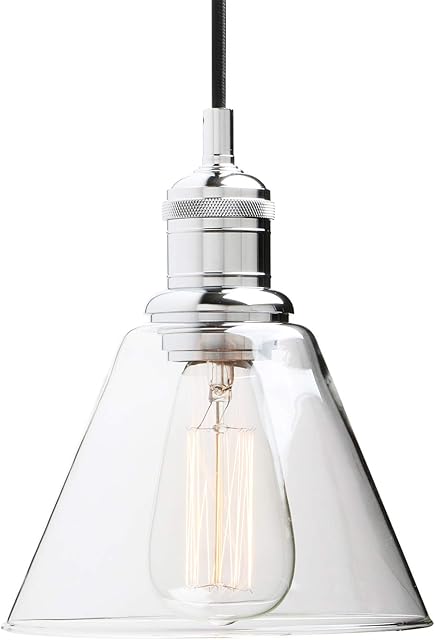 Yosoan Lighting Industrial Loft Bar Glass Shade Pendant Light Fittings, Edison Hanging Ceiling Lamp Decorative Lighting for for Kitchen Island Living Room Bedroom Dining Room (Chrome)