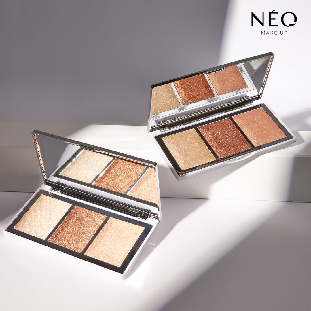 NEO MAKE UP Shine is Mine - Paleta Rozświetlaczy - 3 odcienie - ciepły brąz - szampański - złoty - Długotrwały Blask i Rozświetlenie