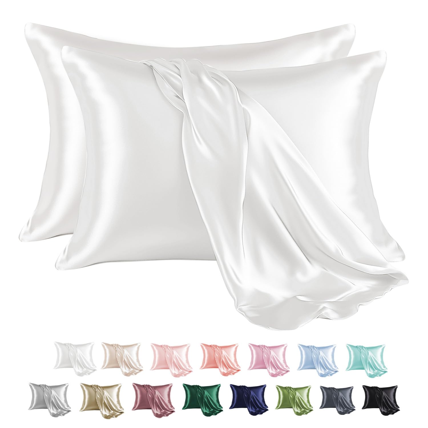 MR&HM Satin Pillowcase Set of 2, Queen Size Silky Pillow Cases for Hair and Skin No Zipper, 2 - Pack Pillow Cover with Envelope Closure (20x30, Ivory)