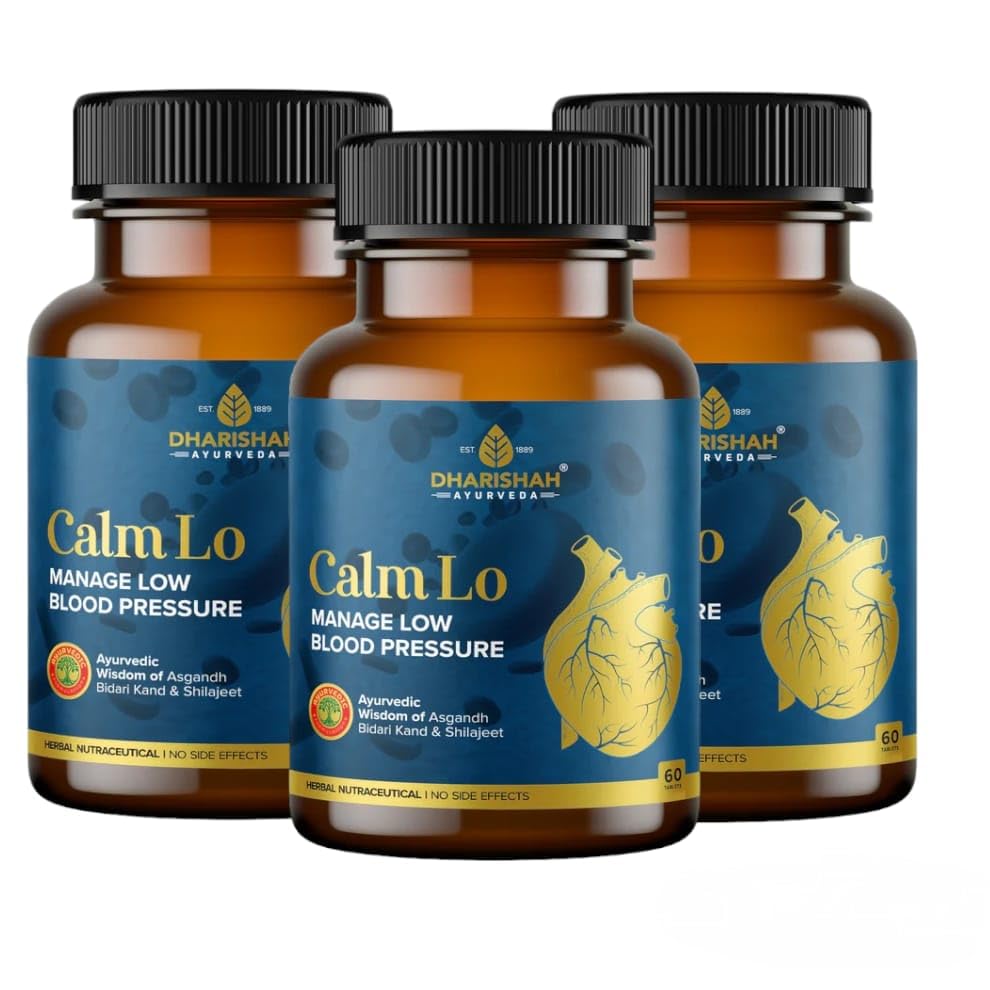 Dharishah Ayurveda Calm Lo Tablets | Herbal Nutraceutical | Helpful In Low Blood Pressure | 60x3 Capsule
