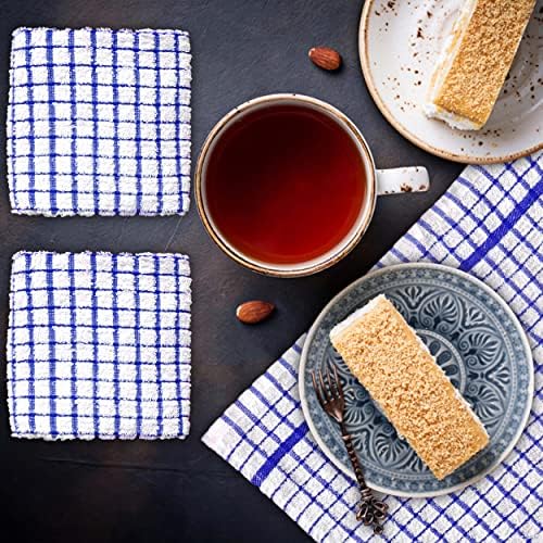 SPINGTON Luxury Check Kitchen Heavy Duty Tea Towels - Large Size 71 x 46 cm, 100% Pure Cotton, Super Absorbent and Durable - Lint Free Dish Towels (Pack of 5) BLUE