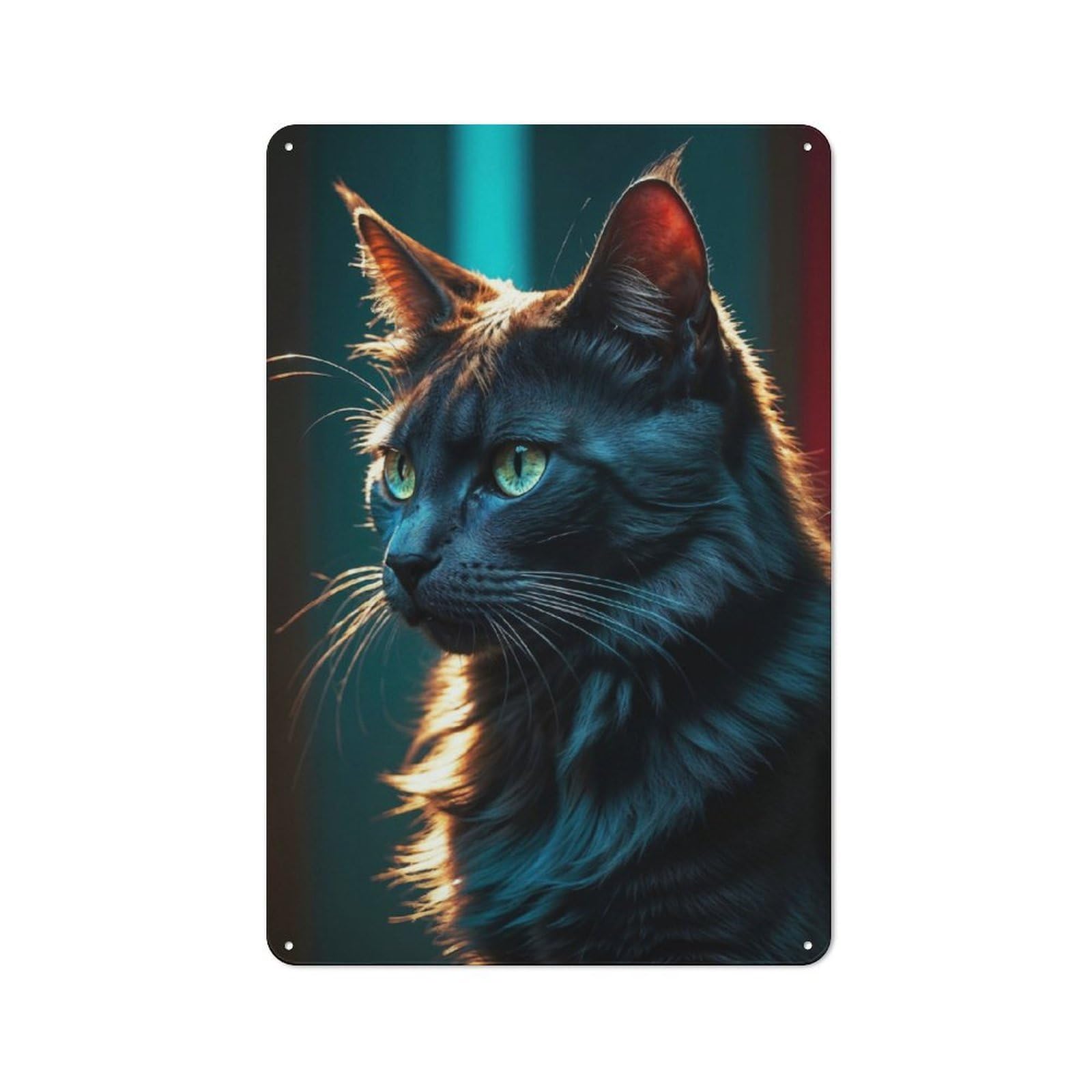 Junmoney Black Cat Emerald Eyes Retro Tin Wall Plaque 30X20cm For Home Office Or Studio, Wall Decoration For Home Offices And Studios