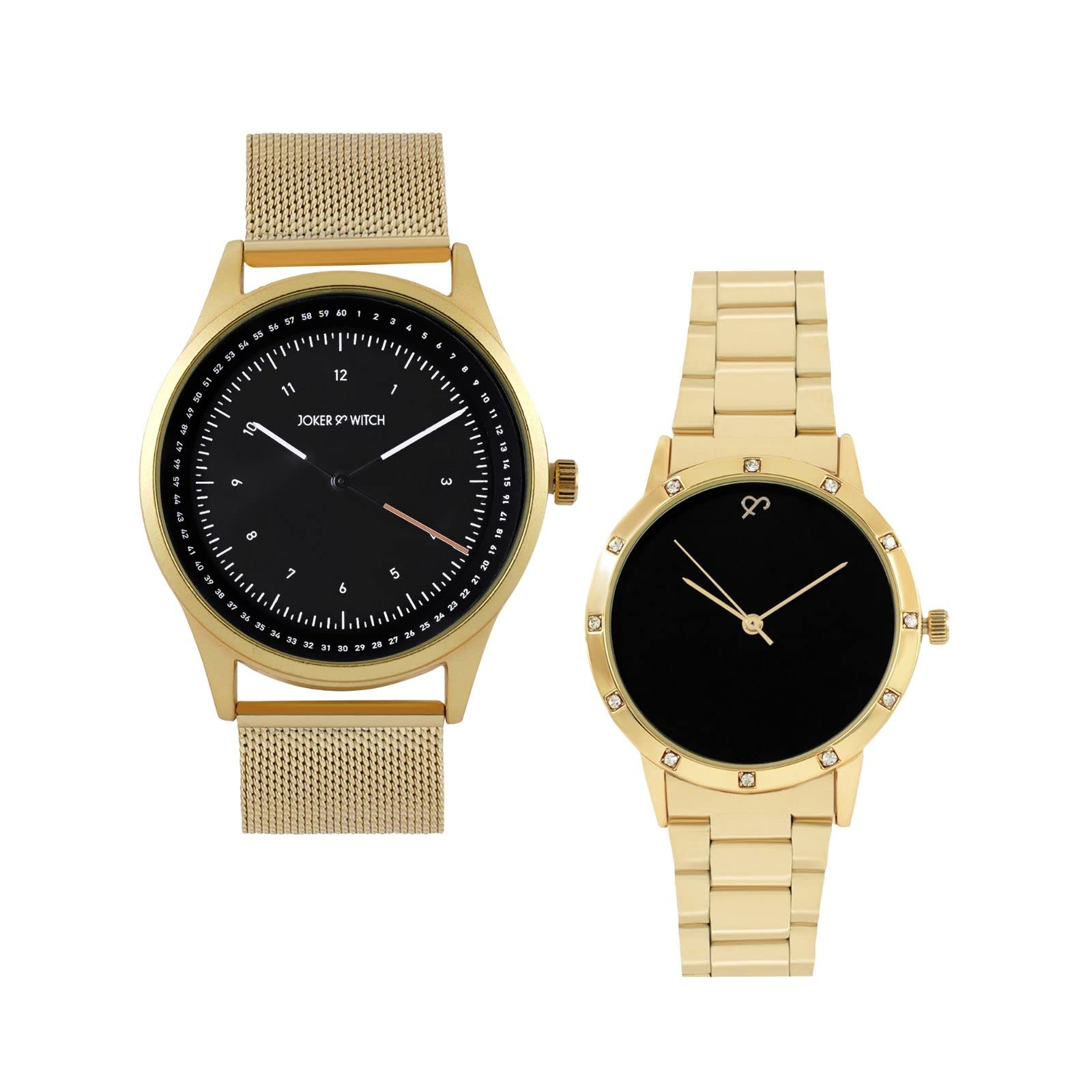 Joker & Witch Stainless Steel David & Victoria Couple Analogue Watches, Black Dial, Gold Band (B0BVB4WH73) Amazon Price History, Amazon Price Tracker