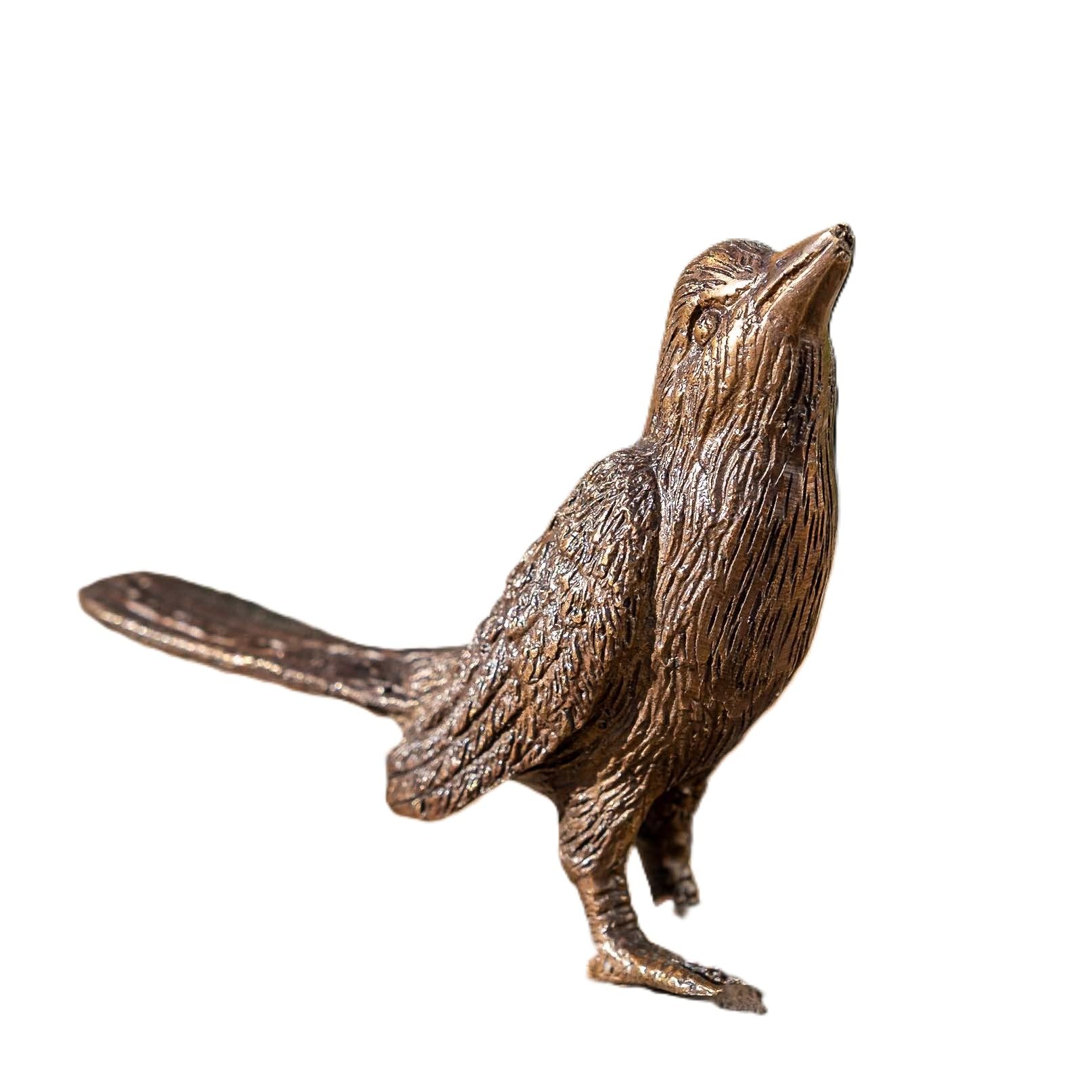 IDYL Scultura in bronzo a forma di uccello | 8 x 4 x 12 cm | figura animale in bronzo fatto a mano | scultura da giardino o laghetto | artigianato di alta qualità | resistente alle intemperie