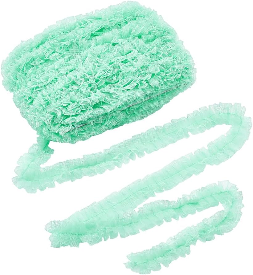 NBEADS 43.74 Yards Ruffle Pleated Lace Trim, 1.18 Inch Gathered Edge Ribbon Vintage Ruffle Fabric for Bridal Wedding Dress Clothing Garments Crafts, Aquamarine