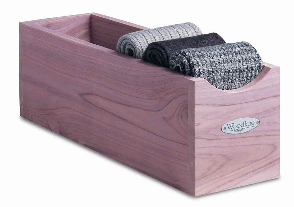 Woodlore Set of 2 Aromatic Cedar Stackable Socks Box for Dresser Drawer holds 6 Pairs