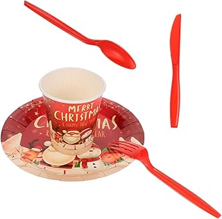 Amosfun 80 szt. świąteczne naczynia zestaw Wesołych Świąt Bożego Narodzenia baner obrus Boże Narodzenie papierowe kubki serwetki talerze dekoracja bożonarodzeniowa