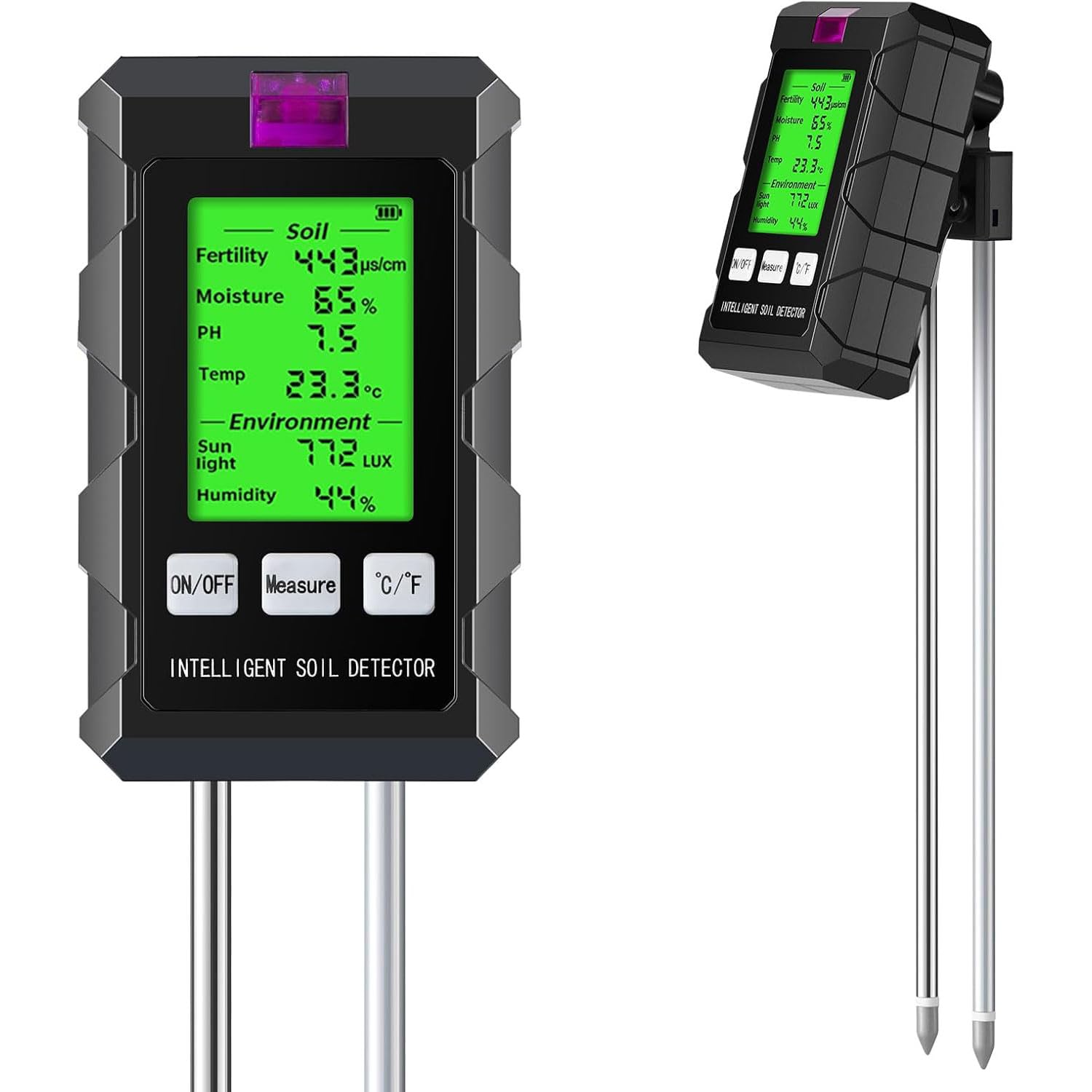 Wilgotnościomierz 6 w 1, tester gleby z podwójną sondą 2026, wilgotność, pH, temperatura, światło słoneczne, wilgotność powietrza, płodność, idealny do rolnictwa, ogrodnictwa, trawników, na zewnątrz