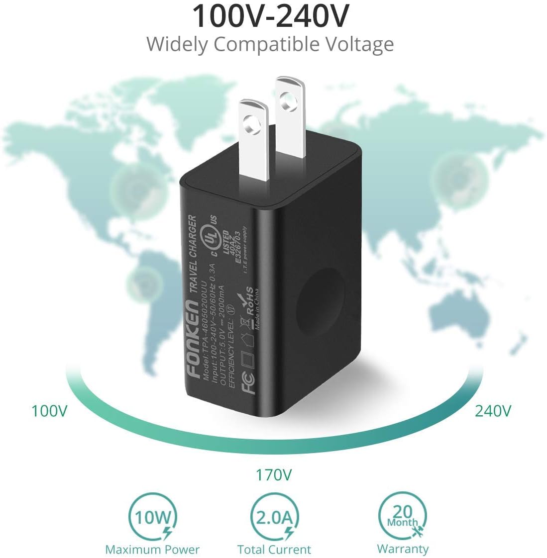 USB Wall Charger, FONKEN 3-Pack 5V 2A Power Adapter Universal Travel Charger USB Plug Cell Phone Charger Block Cube Compatible with iPhone, iPad, Google Nexus, Samsung, LG, HTC, Moto, Kindle and More : Cell Phones & Accessories