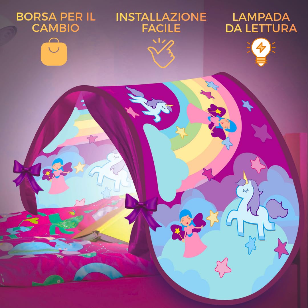 STARLYF Namiot do spania (zestaw 2 sztuk) zasłona do sypialni dla dzieci, magiczna kryjówka przeciw ciemności z lampką do czytania, łatwy montaż, idealna do pokoju dziecięcego (różowy + niebieski, 1