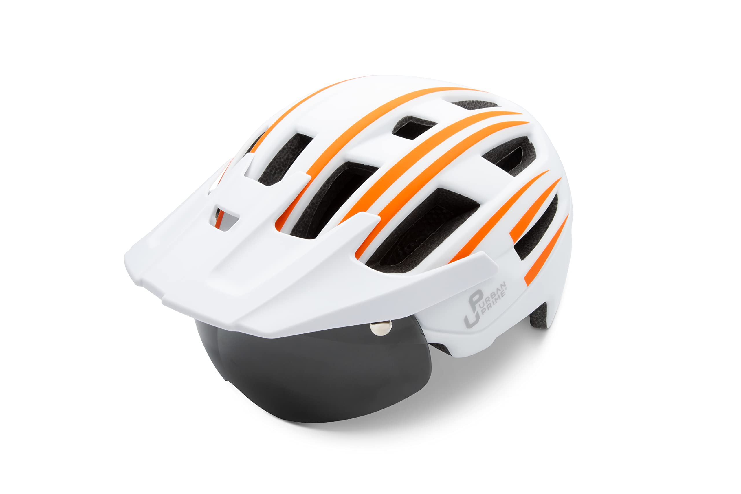 Energy Helmet, Casco Protettivo con Visiera e luci per Bici, ebike e Monopattino Elettrico Unisex Adulto, Bianco e Arancione, L