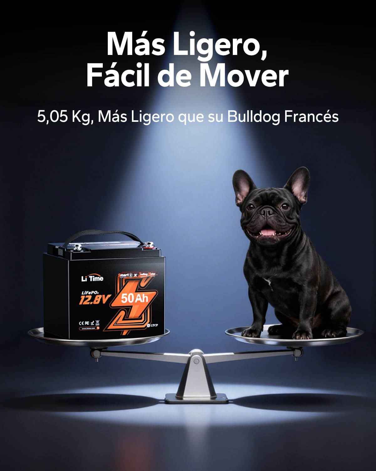 Litime Batería de Litio 12V 50Ah Bluetooth con Protección Baja Temperatura, Baterías LiFePO4 12V 50Ah con 50A BMS, Max 15000+ Ciclos, para Motores Trolling, Barca, Sondas Pesca, Autocaravana, Camper