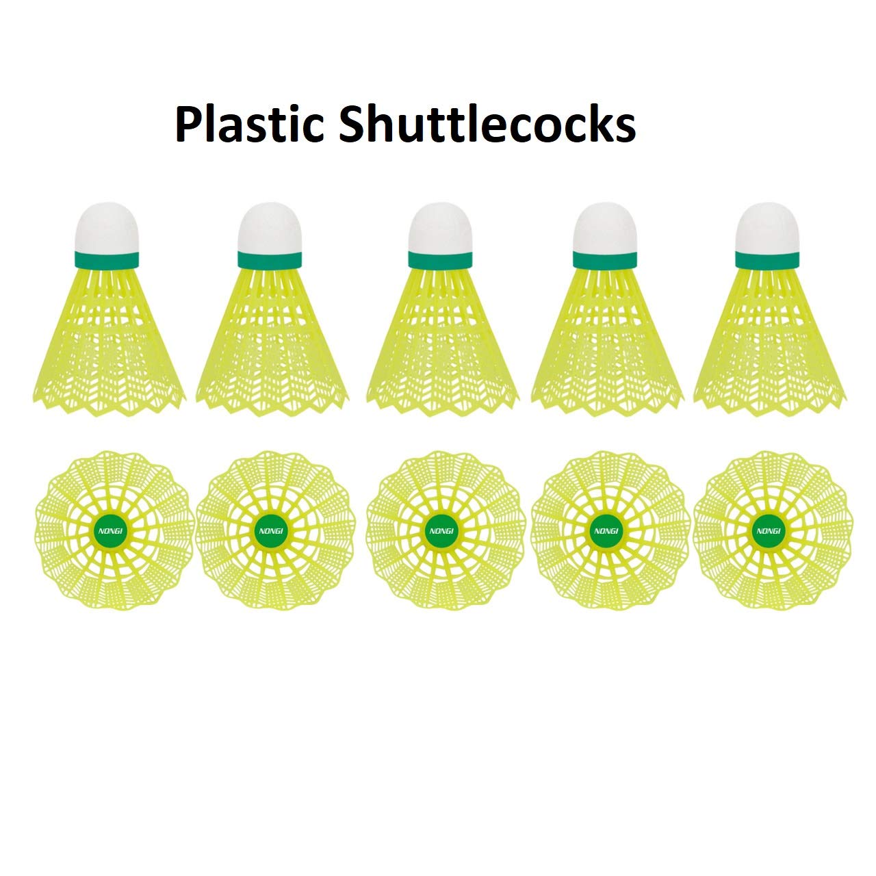 NONGI 350 Plastic Badminton Shuttlecocks for Indoor Outdoor Badminton Sports - Color Yellow - Speed Medium - Pack of 5 Shuttle 1