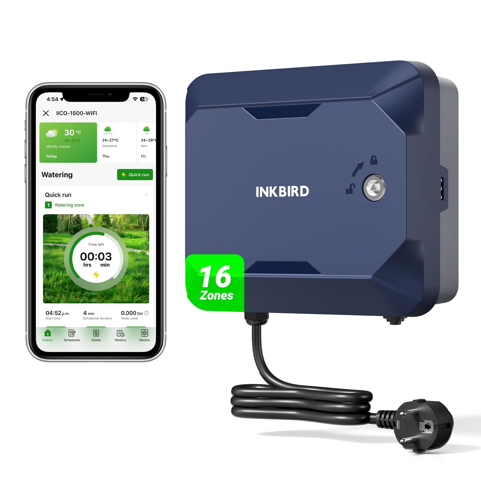 Inkbird IICO-1600 Centralina Irrigazione WiFi 16 Zone con Copertura Protettiva,16 Programmi di Irrigazione,Salto Pioggia,Calcolo dell'acqua, Irrigazione Manuale,Centralina Irrigazione per Giardino