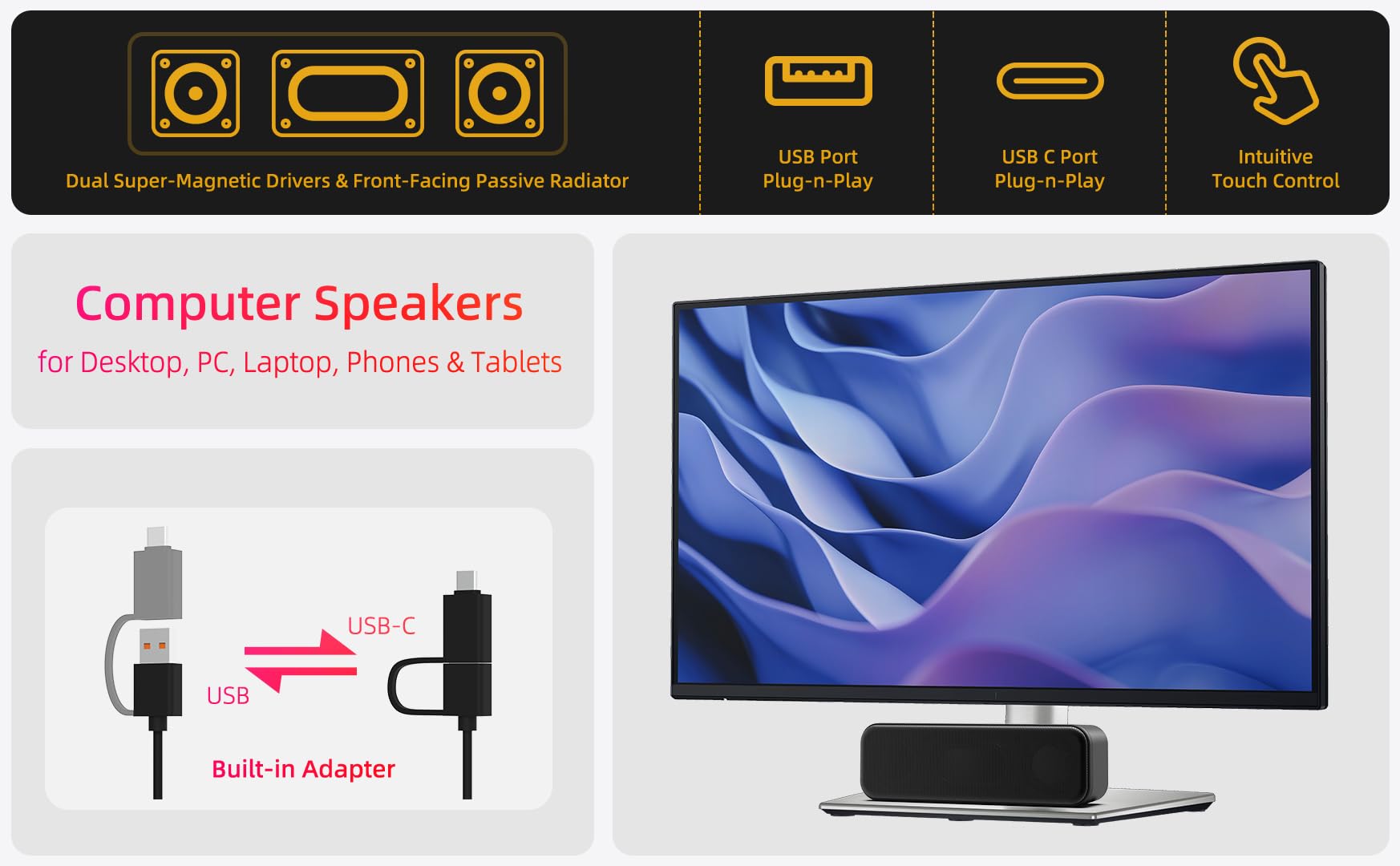 XKX Altavoces USB para computadora [actualizados], Altavoz de Ordenador