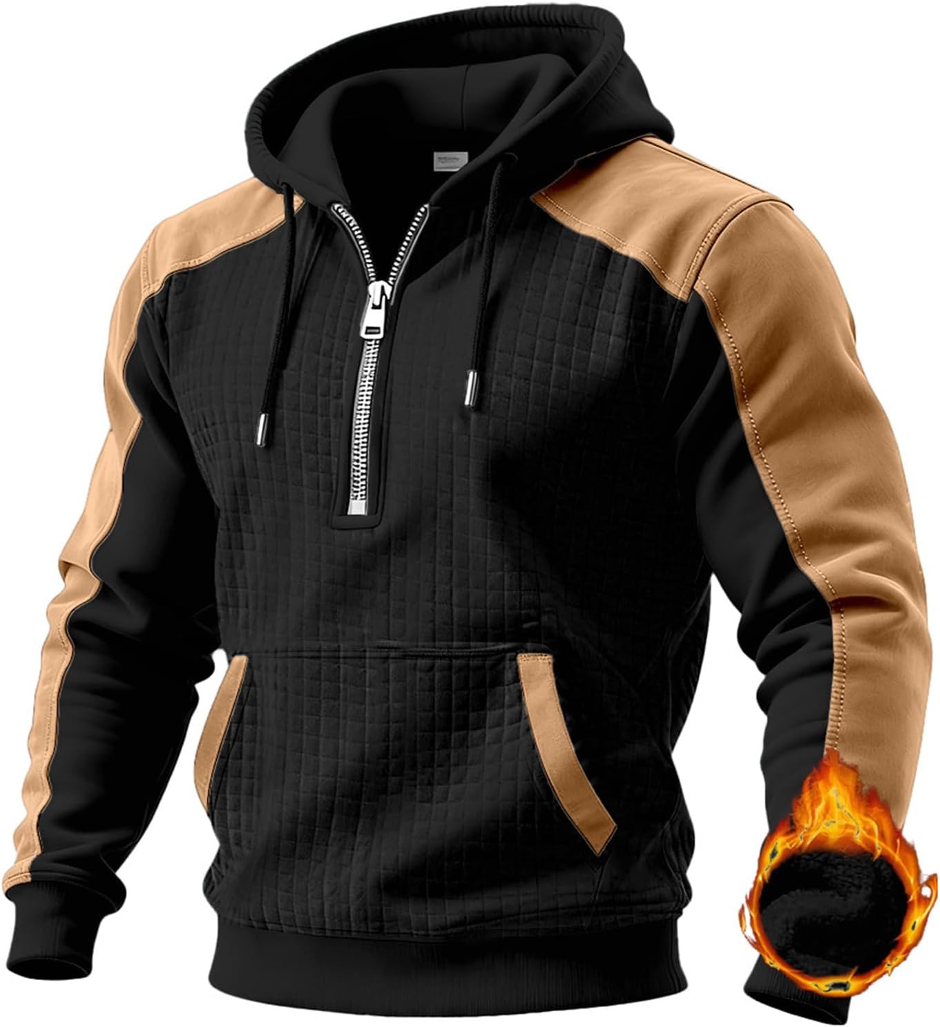 DEEX Men's Heavy Pullover Hoodie Casual Long Sleeve Drawstring Waffle Quarter Zip Winter Hooded Sweatshirts with Pockets - Image 4