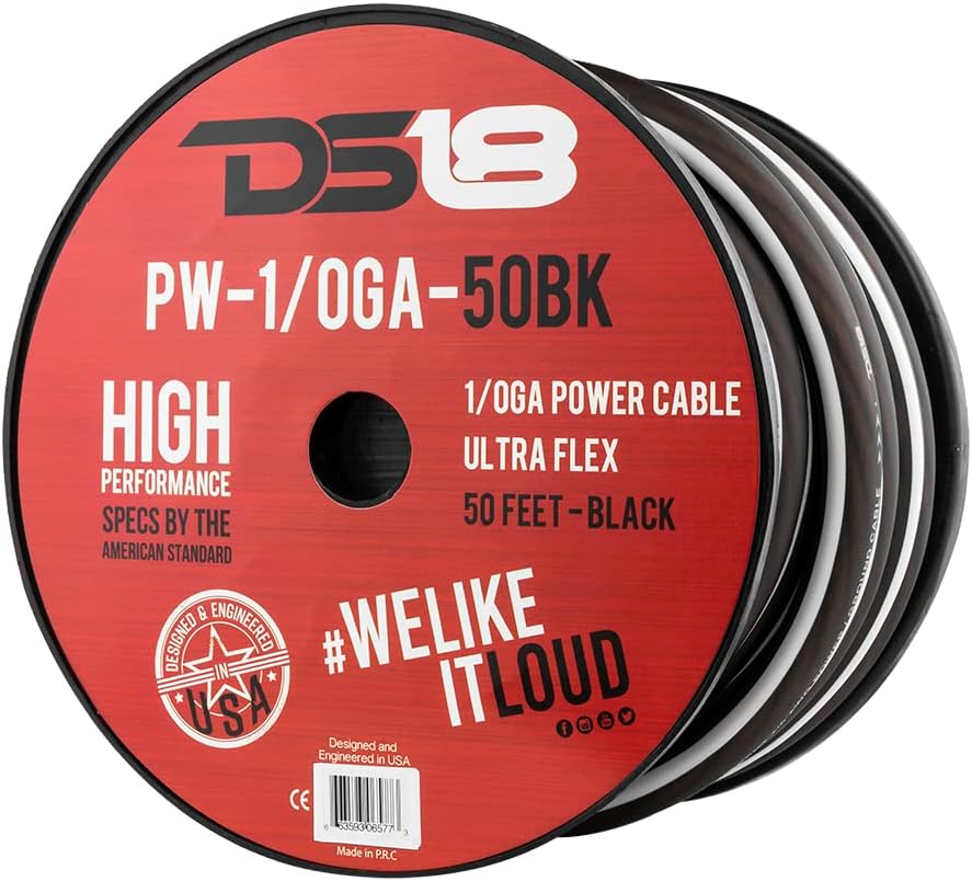 DS18 PW-1/0GA-50SLV 1/0-GA Ultra Flex CCA Ground Power Cable 50 Feet - Silver - Used for Wiring High Powered Car Amplifiers, Audio Home Speaker Stereo, RV Automotive, Welding Battery Cable