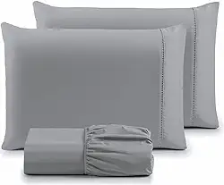 Jogo de Lençol Casal 3 Peças Micropercal 400 Fios com Ponto Palito | Toque Acetinado de Hotel, Não Amassa, Anti Bolinha - Cor Cinza