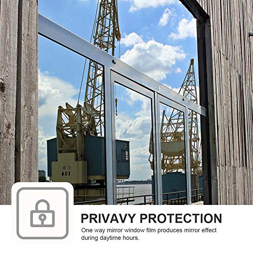 Window Privacy Film One Way Daytime Mirror Tint Treatments UV Heat Control Vinyl Stickers Sun Block Glass Paper Door Covering Reflective (Blue Silver, 17.5 Inch x 15.7 Feet)
