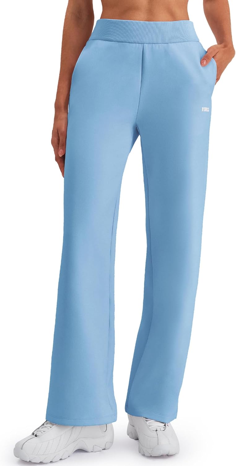 K-Swiss Womens Wide Leg Sweatpants - High Waisted Pants with Pockets for Casual Lounge Travel 30"
