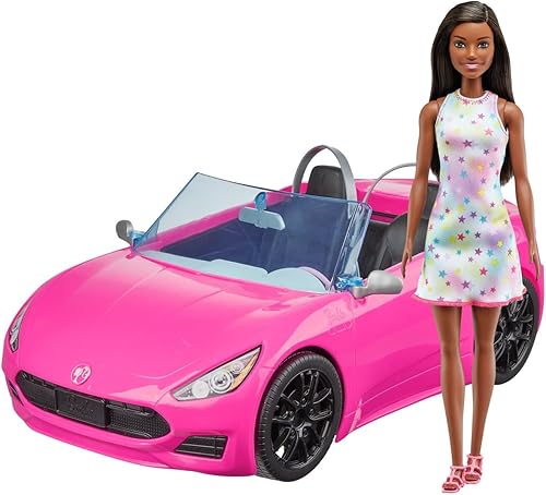 Barbie - Coche convertible y muñeca morena