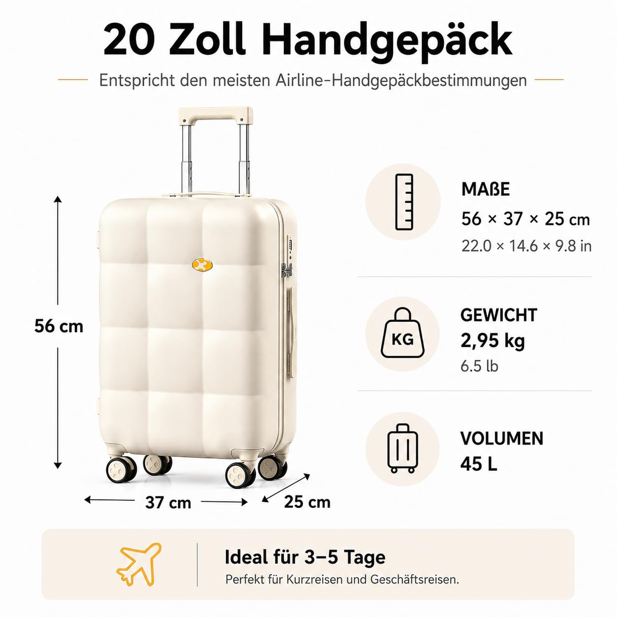 Walizka M10, biały, Handgepäck