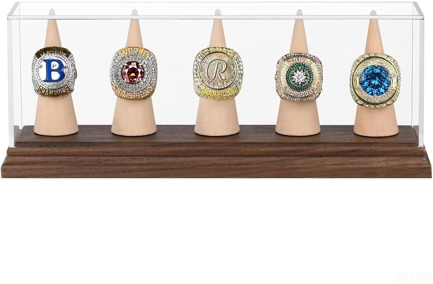 Championship Ring Display Case Baseball Softball Football Ring Holder for 5 Rings Wanult Wood Base Acrylic Sports Ring Display Case Stand for Men Wooden Ring Box for Women Memorabilia Showcase Cube
