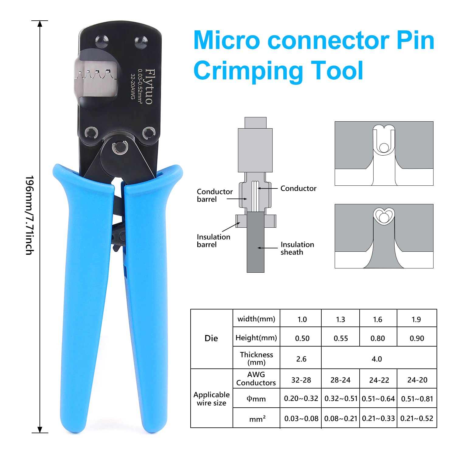 Mikro-Steckverbinder-Pin-Crimpwerkzeuge für Molex, JST, JAE, D-Sub – Stecker-Crimper für 32–20 AWG/0,03–0,52 mm² – kompatibel mit offenem Schaft, Molex, Jst