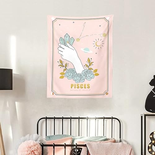 Kanora Tarot Tapestry Magic Hand - Astrology Divination Tapestry Constellation Tapestries Sun and Moon Flowers Tapestry Aesthetic Wall Hanging for Room (Pisces, S 39.4ʺ x 27.5ʺ)
