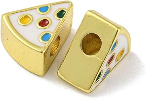 LiQunSweet 10 pcs Lovely Pizza Theme Enamel Brass Beads Mini Imitation Food Fast Food Spacer Beads for DIY Jewelry Bracelet Necklace Earring Crafts Bag Keychain Decoration