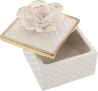 Baluue Ceramic Jewelry Box with Lid Handcrafted Flower for Women Vanity | Small Trinket Organizer, Elegant Decorative Piece for Bedroom Storage, Friends and Gifts