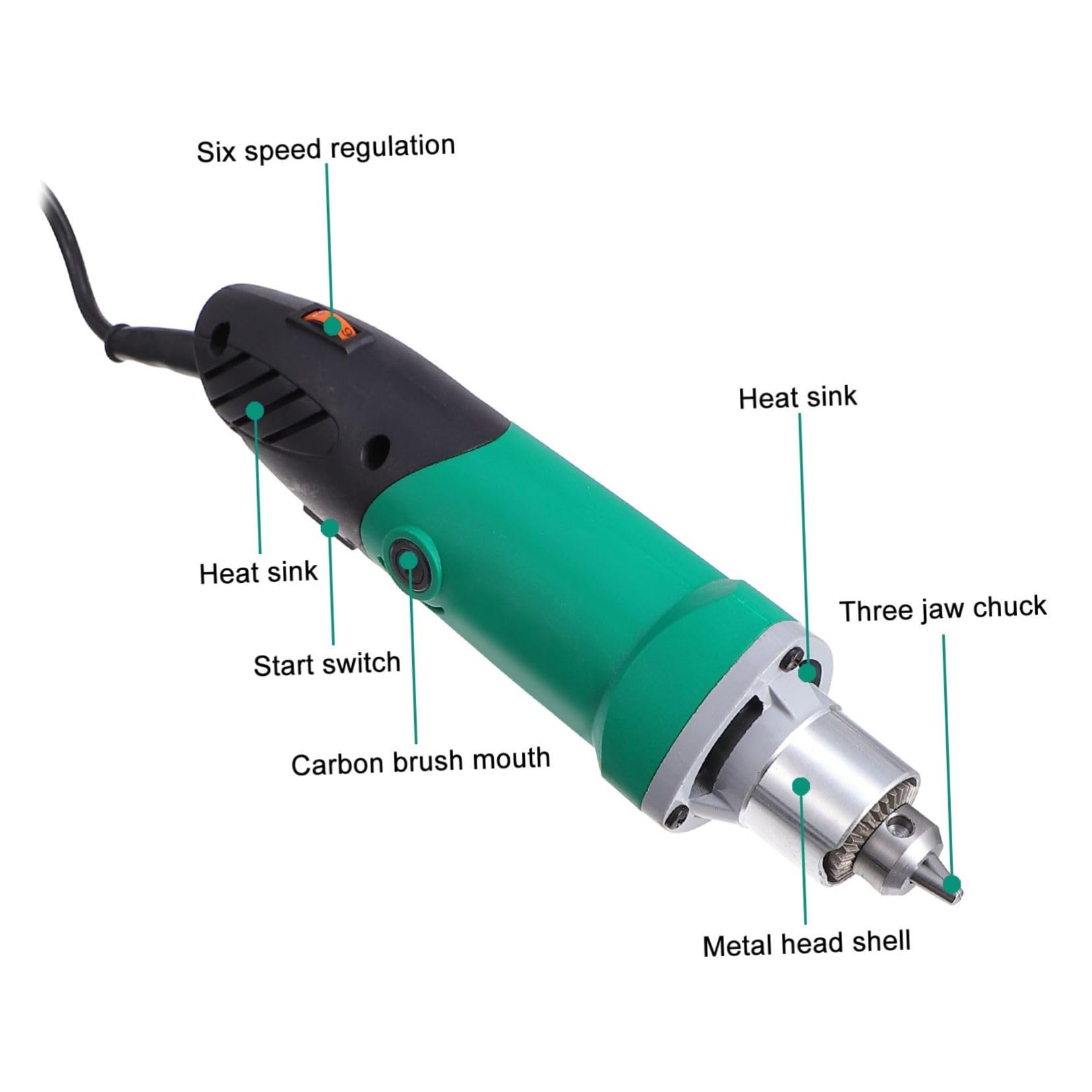 jojofuny Amoladora Eléctrica de 500 W Velocidad Ajustable y Portabrocas de 6,5 Mm, Herramienta Rotativa de Plástico y Metal para Grabado y Corte en Trabajos Precisos