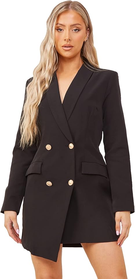 black blazer dress gold buttons