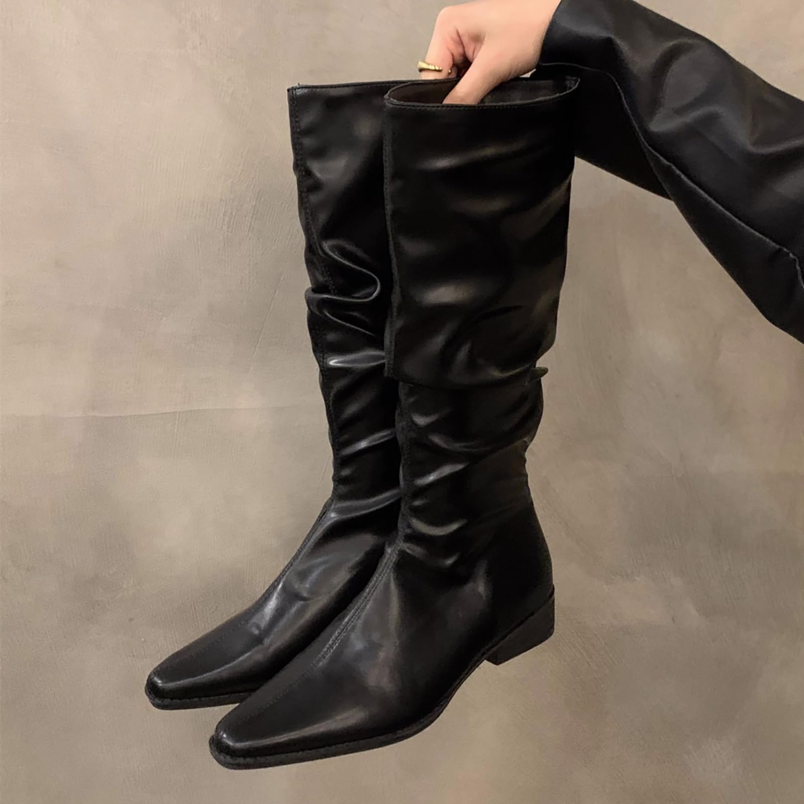 Botas de Invierno Mujer Botas largas de Fondo y Punta Grande para Mujer, Comercio Exterior, otoño e Invierno, 2023, largas Individuales, Ligeras y cómodas