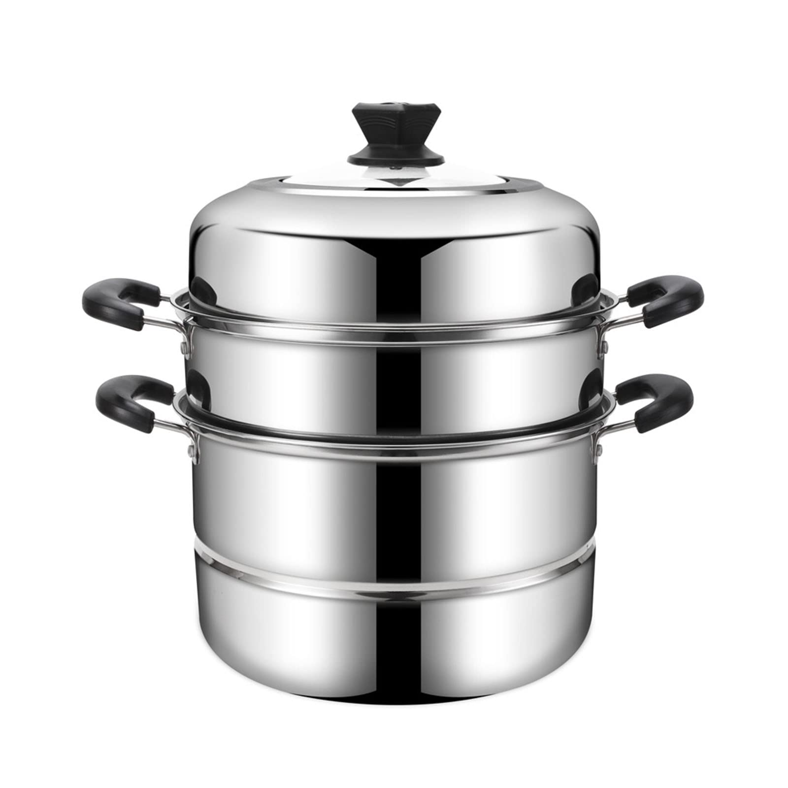 Cajolg Household Thick-Bottomed Stainless Steel Steamer Pot Vented Glass Lid Safe And Durable Work for Electric And Gas Stove, Great for Tamale, Dumpling And Seafood,34cm