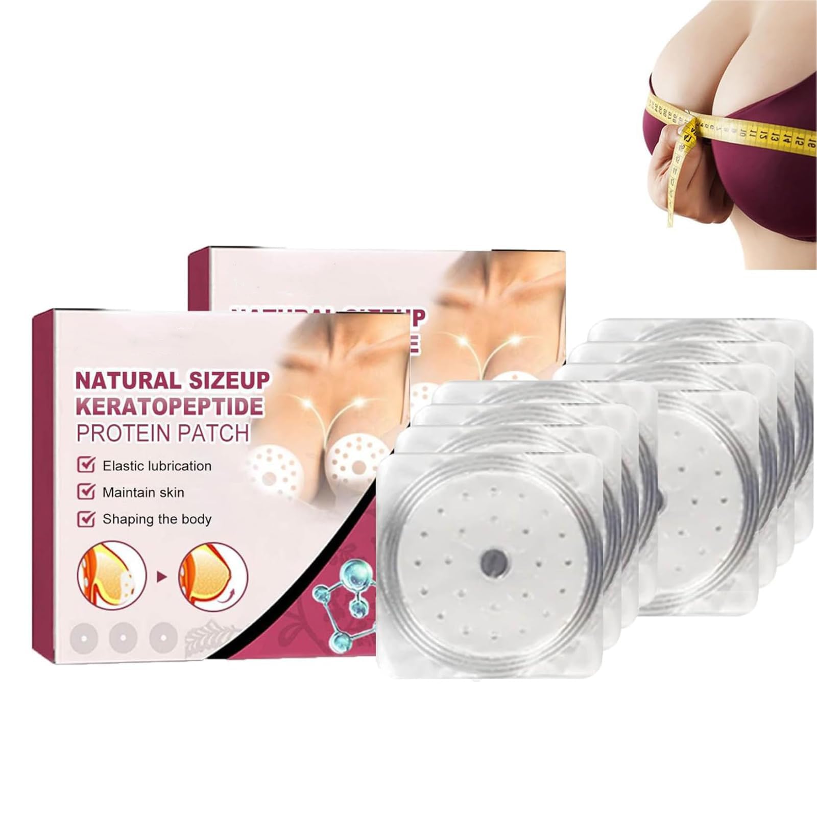 Cuscinetti per l'ingrandimento del seno, prodotti naturali per l'ingrandimento del seno, per seno flaccido, push-up, seni proteici cheratina peptide, tonificanti e sollevanti (set da 2)