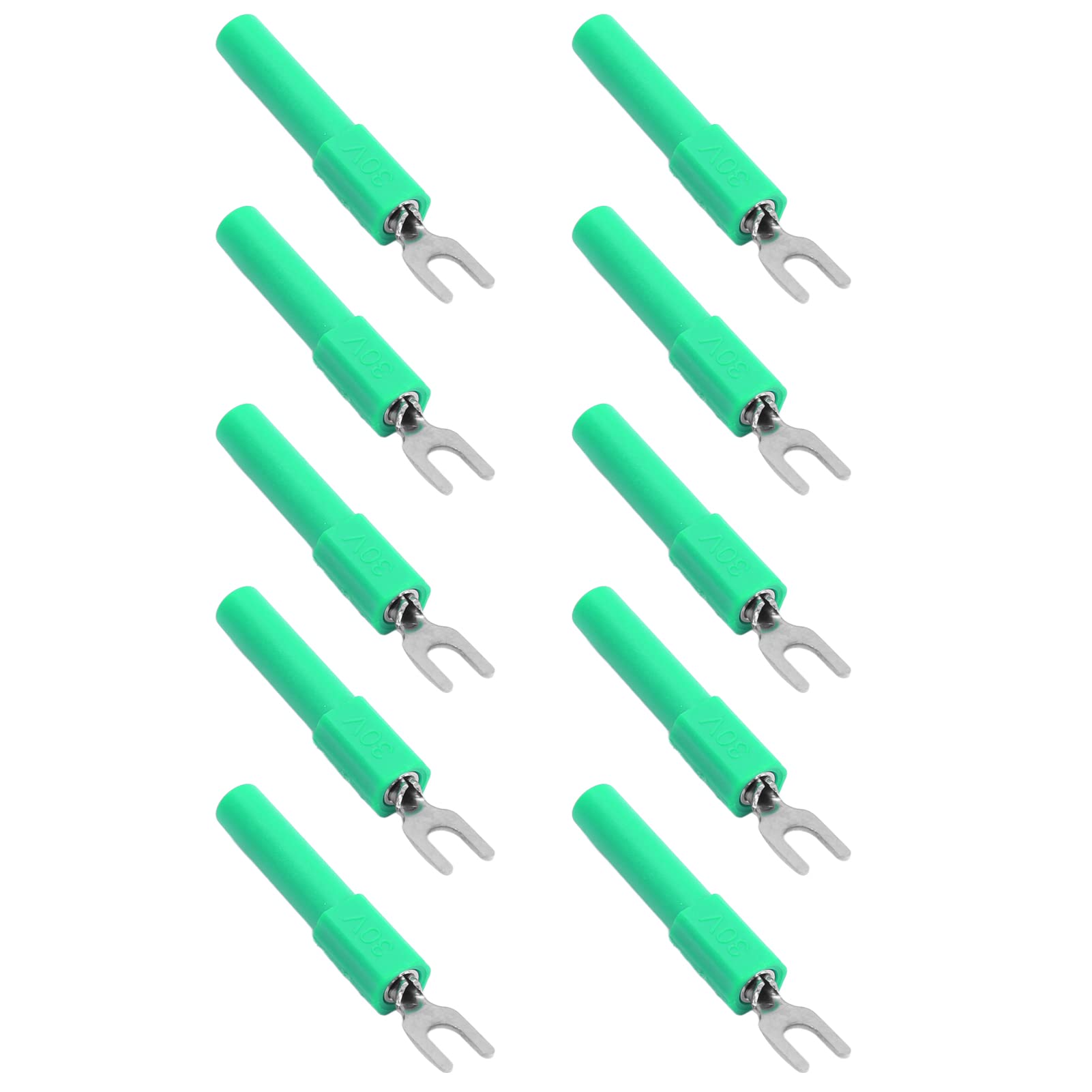 10pcs U Type Electrical Crimp Fork Spade Wire Connectors for Testing Multimeter, 4mm (Green)