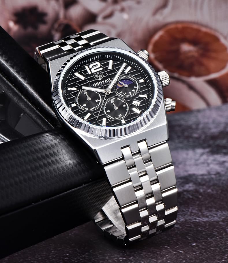Image of BENYAR Men's Luxury Chronograph Watch Date Window High-Performance Luminous Quartz movment Waterproof -Ideal Gift for Business & Casual Gift Stylish Wristwatch for Men & Boys