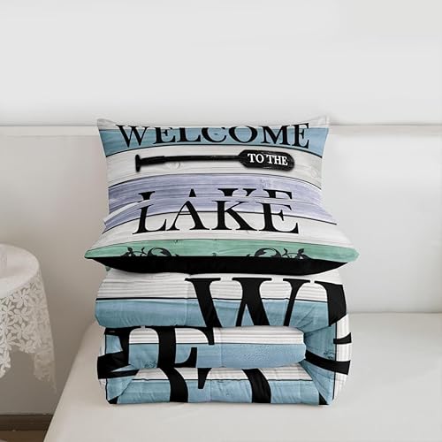Miniatura 7 de Juego de ropa de cama King de Lake House, juego de edredón retro de madera para los amantes del lago, relleno de edredón rústico de granja antigua,