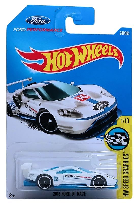 Image of Hot Wheels 2016 Ford GT Race HW Speed Graphics Ages 3 and Up 247 /365 (White)