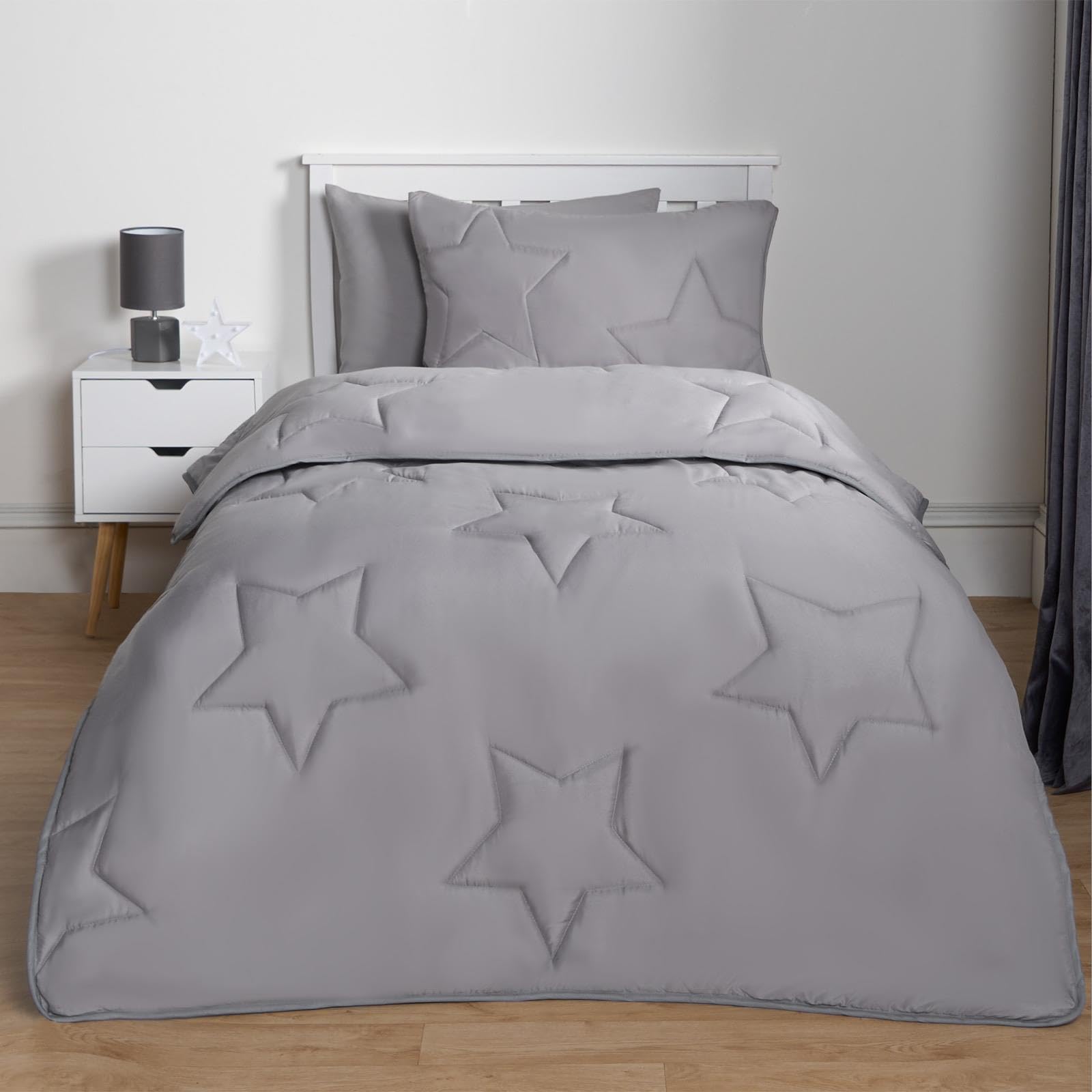 OHS Coverless Duvet 7.5 TOG Single Grey Star Quilt Bedding Set