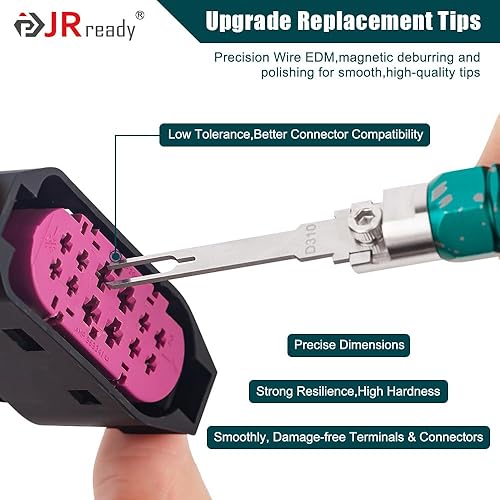 Miniatura 3 de JRready ST5255 Herramienta extractora de pines Herramienta de extracción de terminales Incluye 8 puntas de repuesto para Molex AMP Delphi Bosch