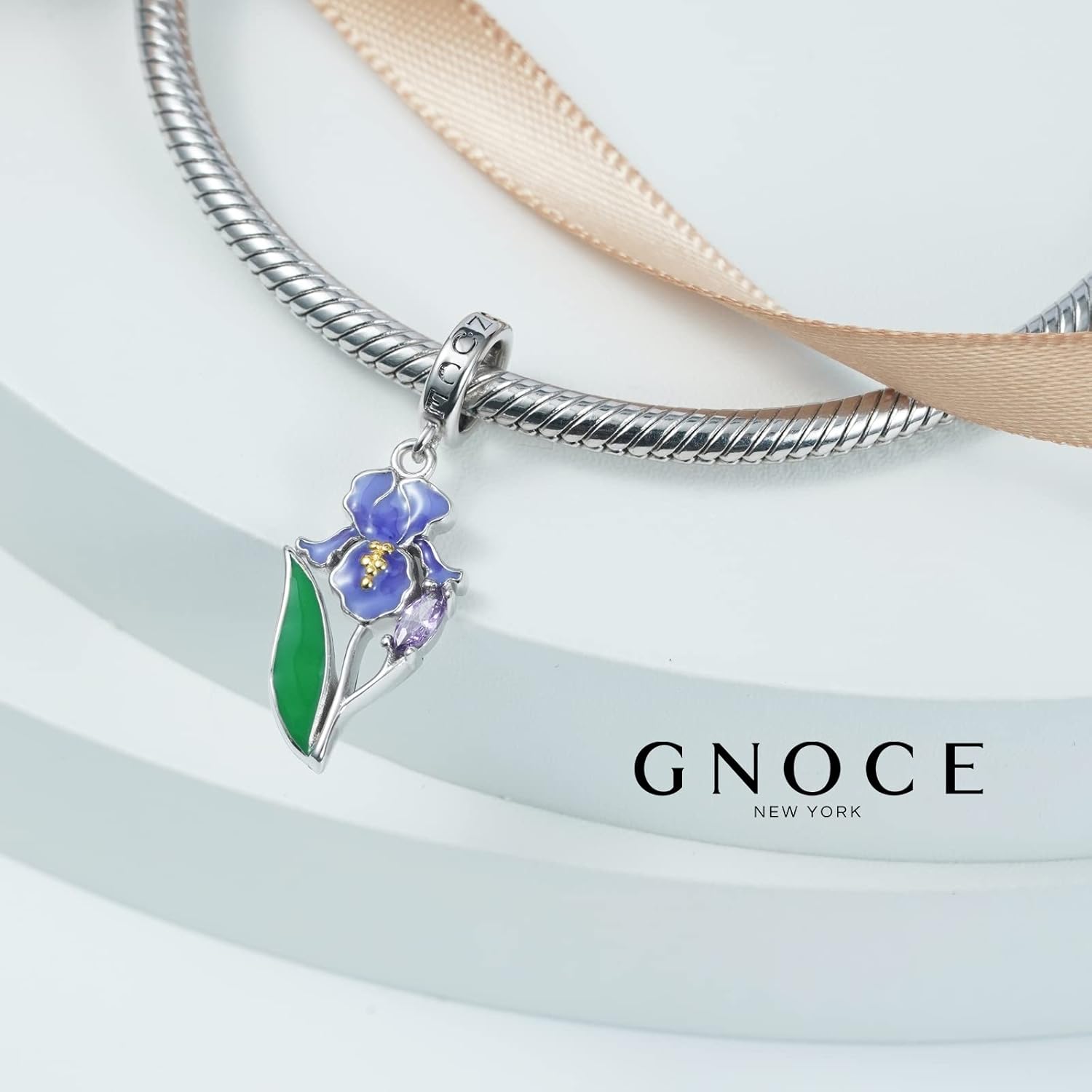 GNOCE Sunflower Pendant Charms 925 Sterling Silver Purple Iris Flower Dangle Charm for Bracelets/NecklaceJewelry Gift For Women Wife (Iris Flower)
