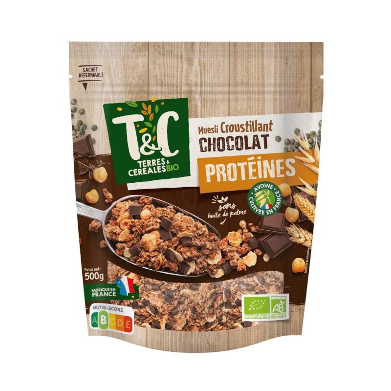 Granola crujiente de tierra y cereales con chocolate – Proteína orgánica – 500 g – Cereales gourmet y saludables – Ideal para la dieta y la dieta – Paquete de 3