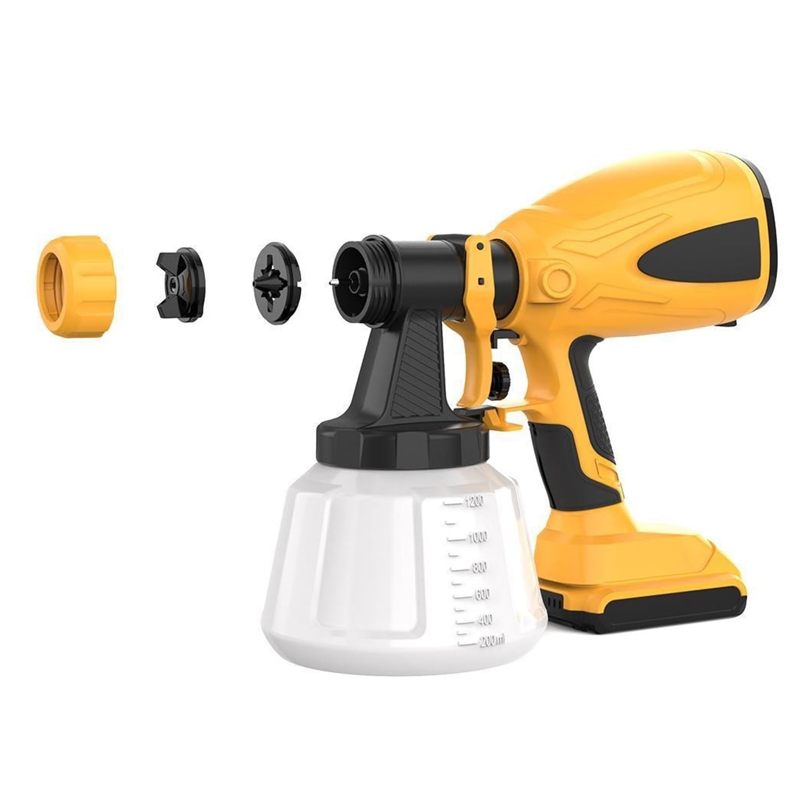 Pistola Rociadora, Pistola pulverizadora de pintura portátil con batería litio, eléctrica y antifugas for uso doméstico(Yellow,Two batteries and one charger)