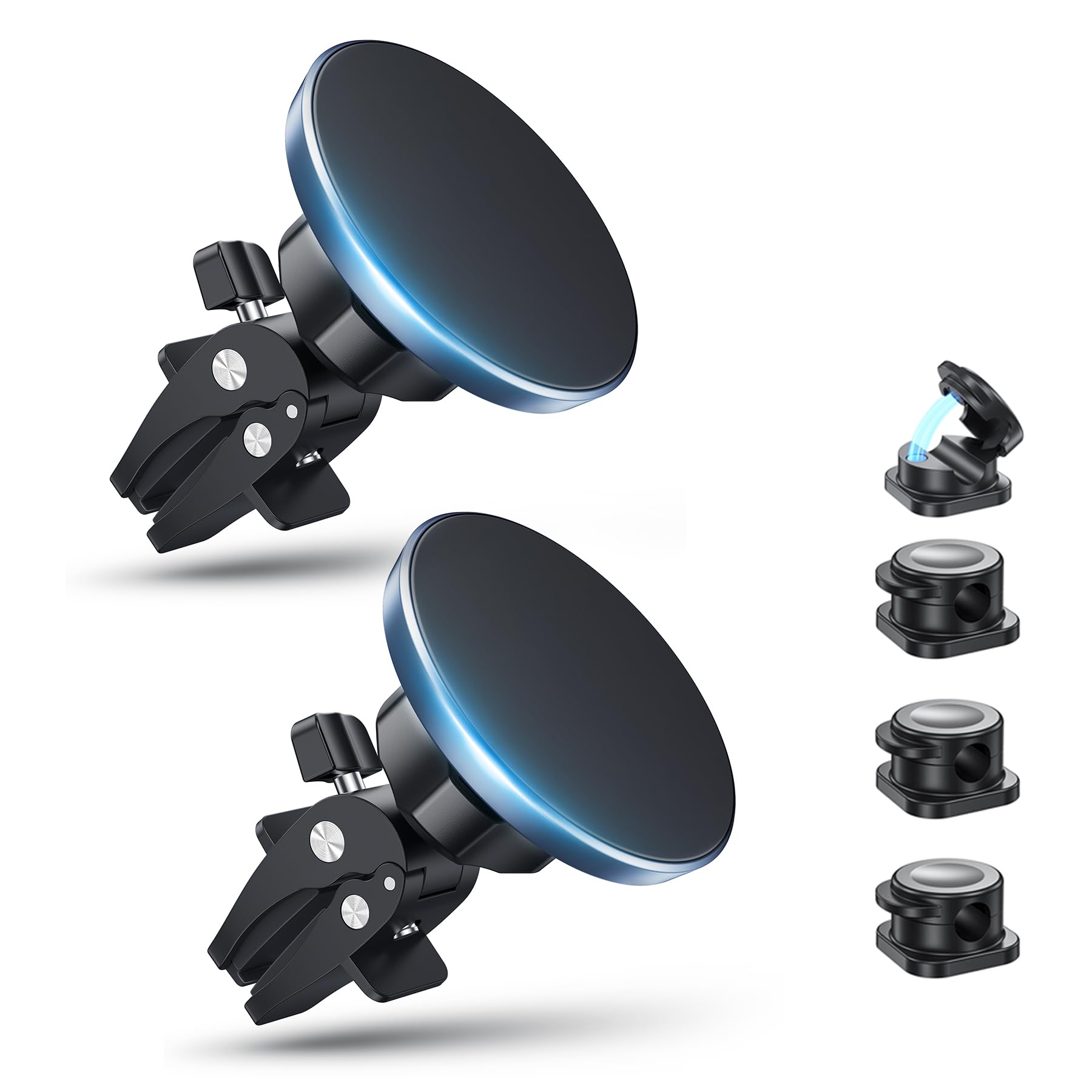 2-Pack Magnetic Mobile Phone Holder for Car with 4 Cable Clips - 16 Strong Magnets, 360° Rotating Magnetic Car Holder, Magnetic Holder, Mobile Phone Car Ventilation Suitable for iPhone 17, 16, 15, 14, 13, 12