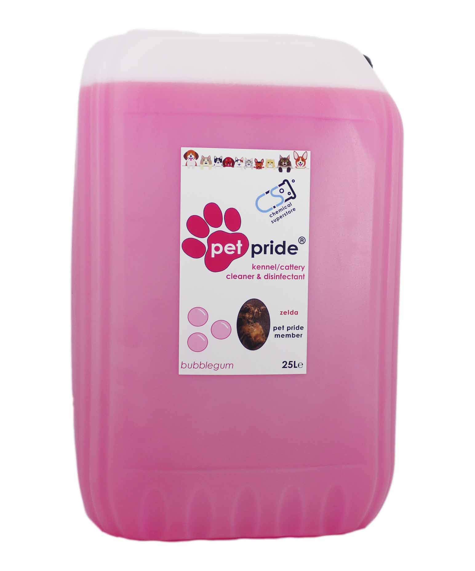 25L PET PRIDE CATTERY KENNEL DISINFECTANT DEODORISER CLEANER BUBBLE GUM