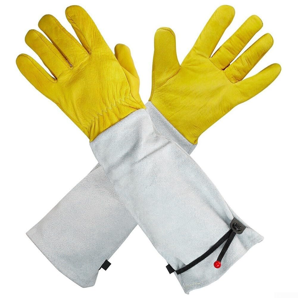 Lange Gartenhandschuhe aus Ziegenleder, Schutz mit Unterarmabdeckung, durchstichfest, schwer