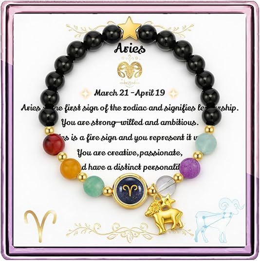 Zodiac Beaded Bracelets for Women and men, 12Constellations Crystal Stone Bracelet for Birthday Zodiac Gifts, 18k Gold Plated Constellation Charm Bracelet Jewellery